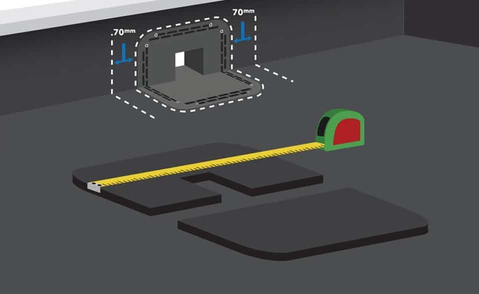 Measure between the outer lines using a tape measure to determine the length of the flashing tape.